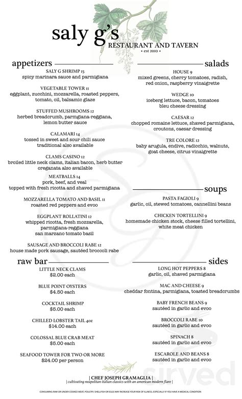 Over all a good first experience in this restaurant. . Saly gs restaurant and tavern menu